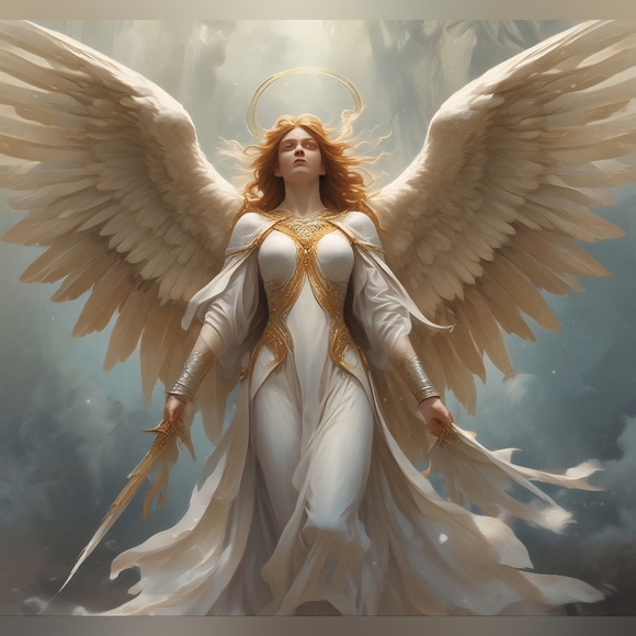 Elegant Angelic Art Print in White and Gold - Picture 1 of 1